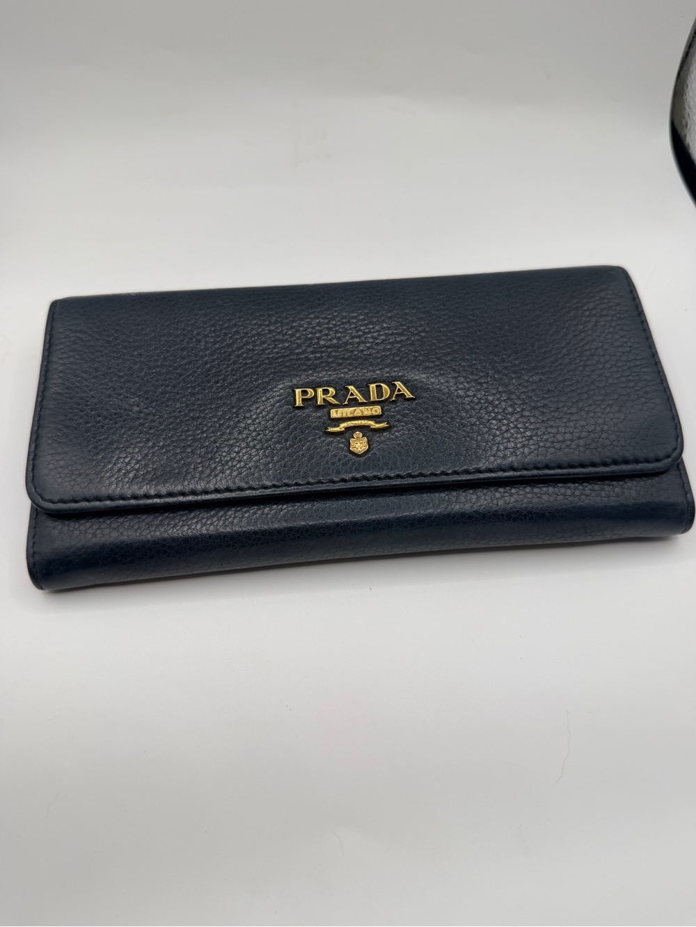 AUTHENTIC Prada Navy Blue Long Wallet with Gold Logo